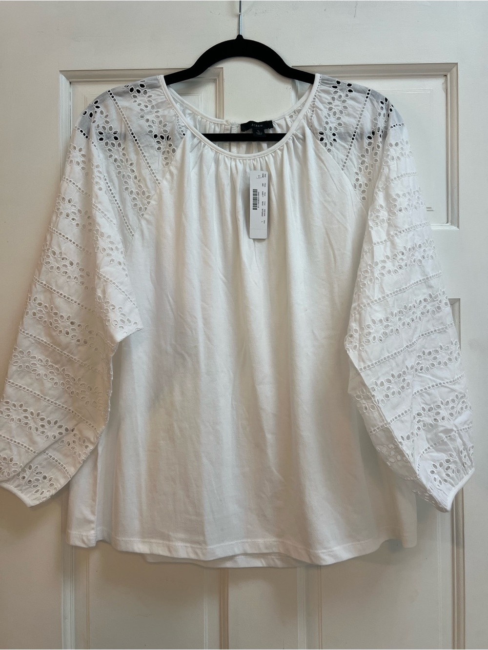 J. Crew White Eyelet Sleeve Cotton Blouse